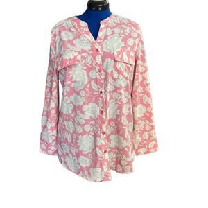 DENIM & CO. Women’s Top Blouse‎ Tunic Size Medium Pink & White